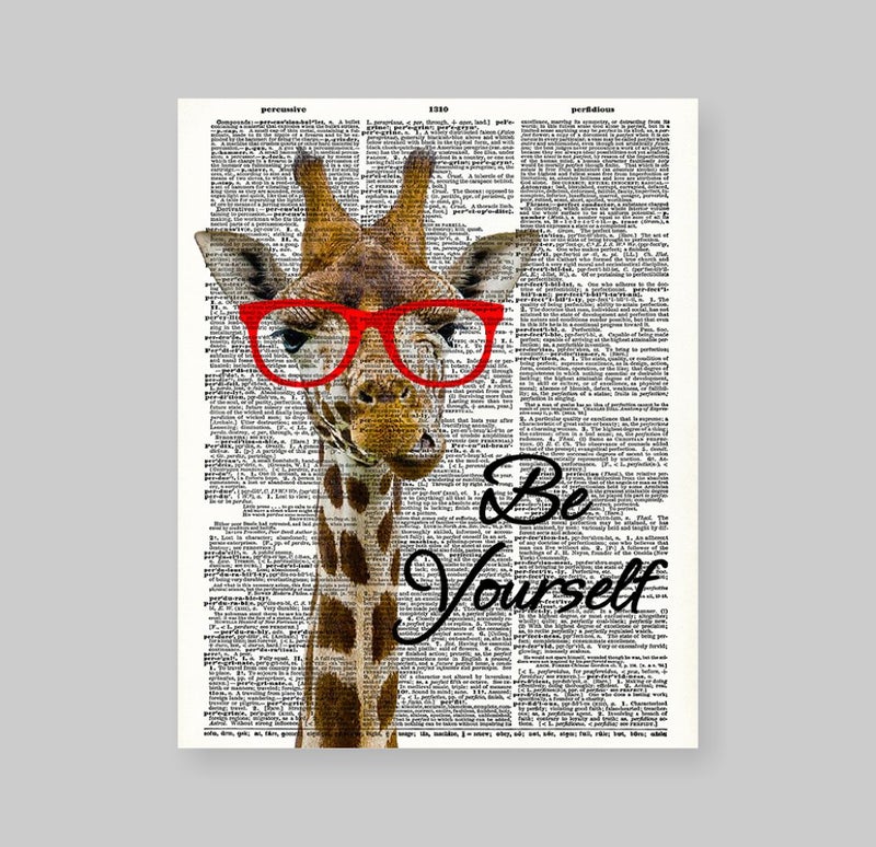 Susie Arts 8X10 Unframed Be Yourself Giraffe Upcycled Vintage Dictionary Art Print Book Art Print Funny Art Print Quote Wall Art V046 - Image 2
